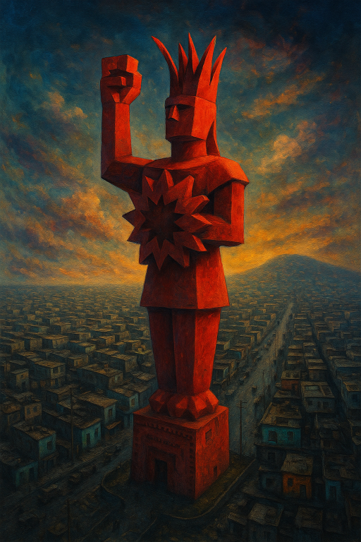 Escultura del guerrero Chimalli en Chimalhuacán, barrio popular en la Ciudad de México